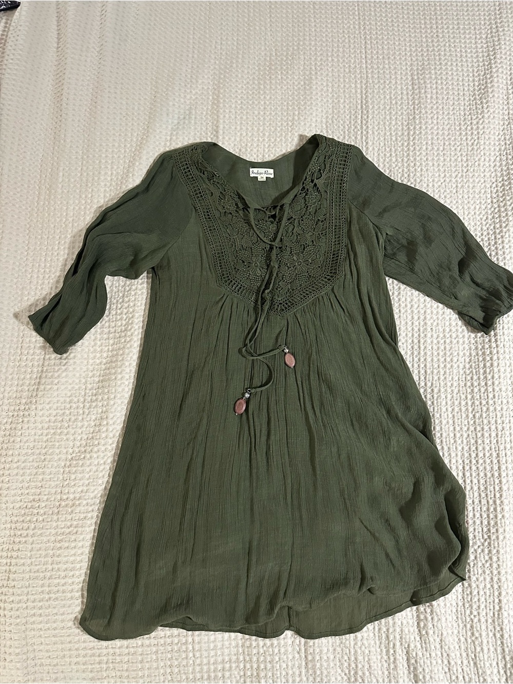 Lucky Brand Olive Green Crochet-Yoke Women’s Dress